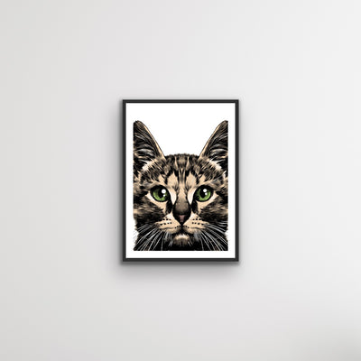 Green Eyed Tabby Cat Art Print Stretched Canvas and Paper Wall Art - I Heart Wall Art