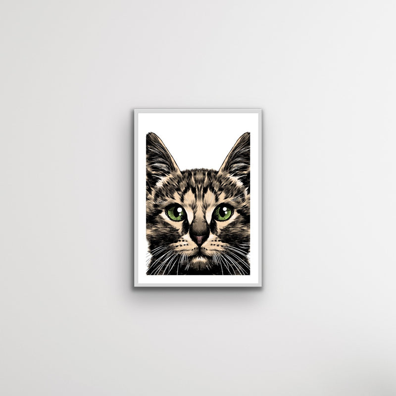 Green Eyed Tabby Cat Art Print Stretched Canvas and Paper Wall Art - I Heart Wall Art