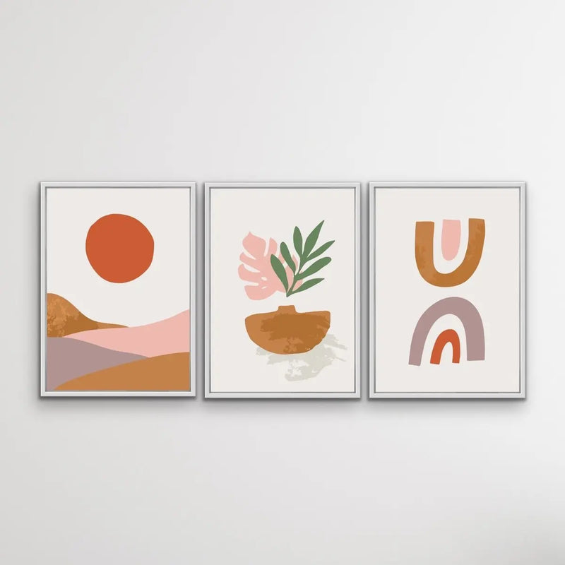 Gypsy Home - Three Piece Boho Landscape Ochre Lilac Pink Geometric Painted Wall Art Print s Triptych - I Heart Wall Art