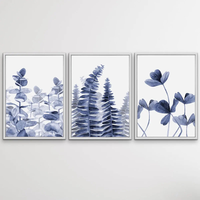 Hamptons Florals - Three Piece Blue Watercolour Original Hamptons Style Painting Set Triptych - I Heart Wall Art