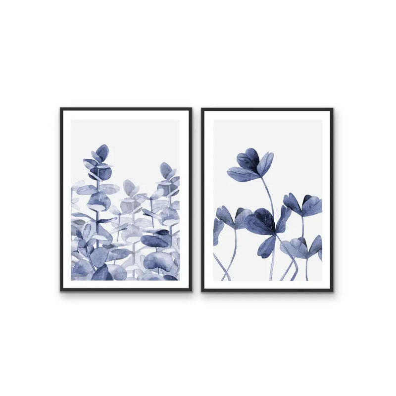 Hamptons Florals - Two Piece Blue White Coastal Style Print Set - Available as Canvas or Art Prints I Heart Wall Art Australia 