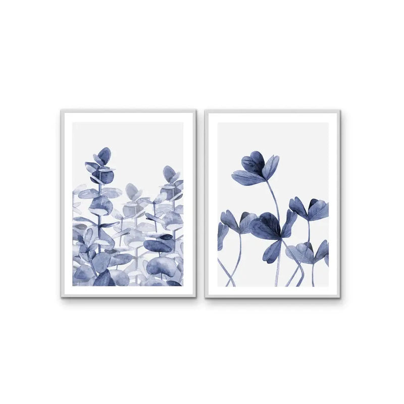 Hamptons Florals - Two Piece Blue White Coastal Style Print Set - Available as Canvas or Art Prints I Heart Wall Art Australia 