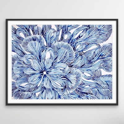 Hamptons Flower – Blue White Ink Floral Canvas or Art Print I Heart Wall Art Australia 