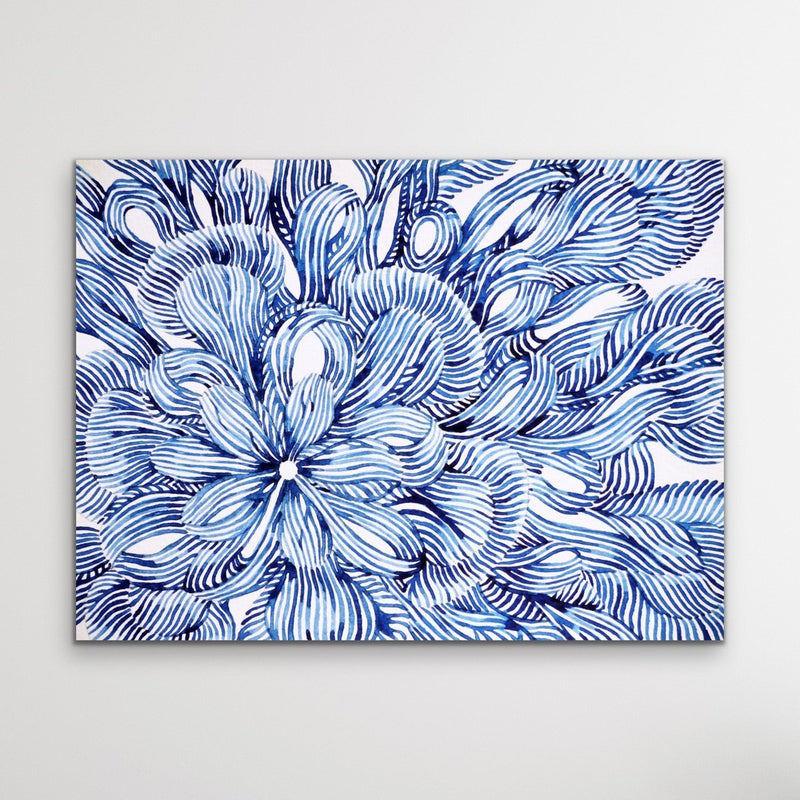 Hamptons Flower – Blue White Ink Floral Canvas or Art Print - I Heart Wall Art