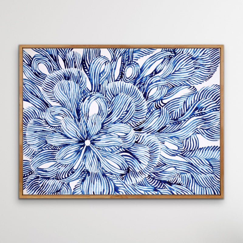 Hamptons Flower – Blue White Ink Floral Canvas or Art Print - I Heart Wall Art
