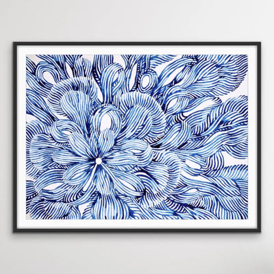 Hamptons Flower – Blue White Ink Floral Canvas or Art Print I Heart Wall Art Australia 