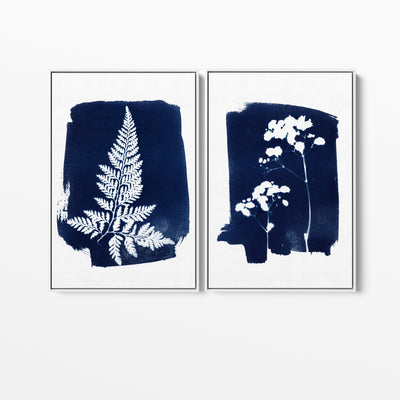 Hamptons Pressed Flowers - Two Piece Cyanotype Floral Australian Native Illustrations Diptych - I Heart Wall Art