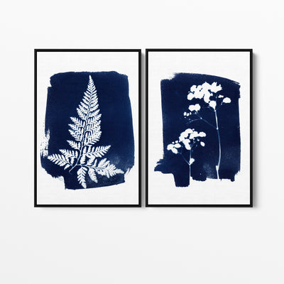Hamptons Pressed Flowers - Two Piece Cyanotype Floral Australian Native Illustrations Diptych - I Heart Wall Art