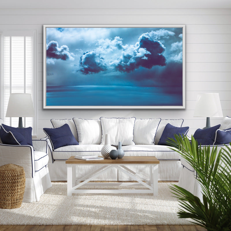 Heavy Clouds Blue Ocean Hamptons Coastal Sky Framed Canvas Print Wall Art Print - I Heart Wall Art
