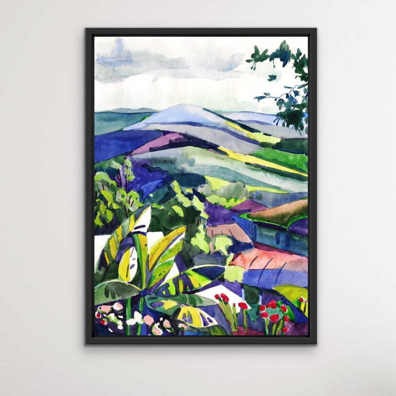 Hinterland - Colourful Watercolour Landscape Print on Canvas or Paper - I Heart Wall Art