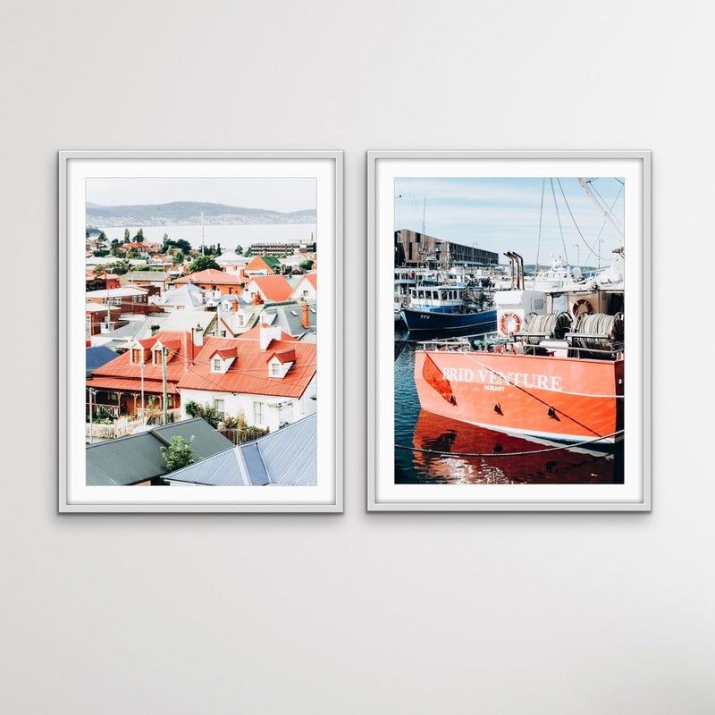 Hobart - Two Piece Photographic Print Set of Hobart Tasmania Houses and Boats Diptych - I Heart Wall Art