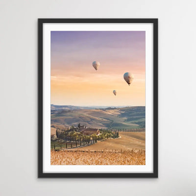 Hot Air Balloons Over Tuscany - Italian Landscape Art Print Stretched Canvas Wall Art - I Heart Wall Art
