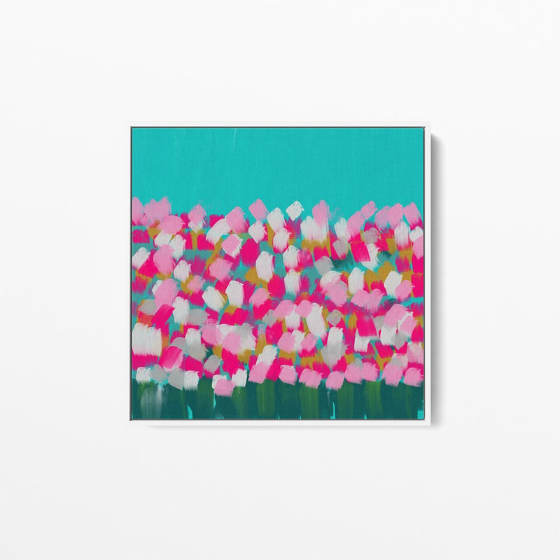 In The Springtime - Original Abstract Artwork Framed Canvas Print Turquoise Pink Floral I Heart Wall Art Australia 