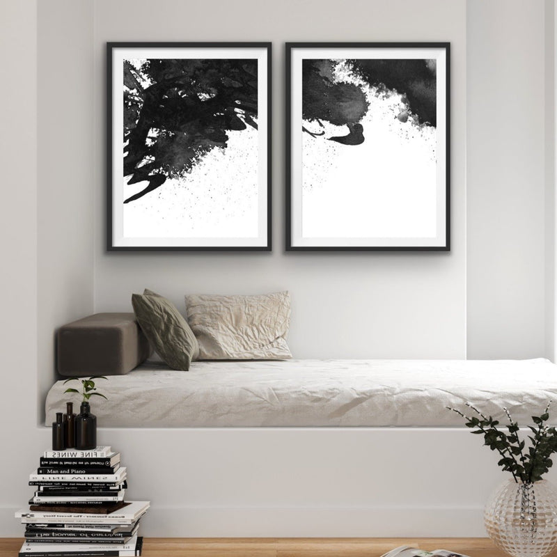 Ink Blot - Two Piece Black and White Ink Blot Stretched Canvas Wall Art Diptych - I Heart Wall Art