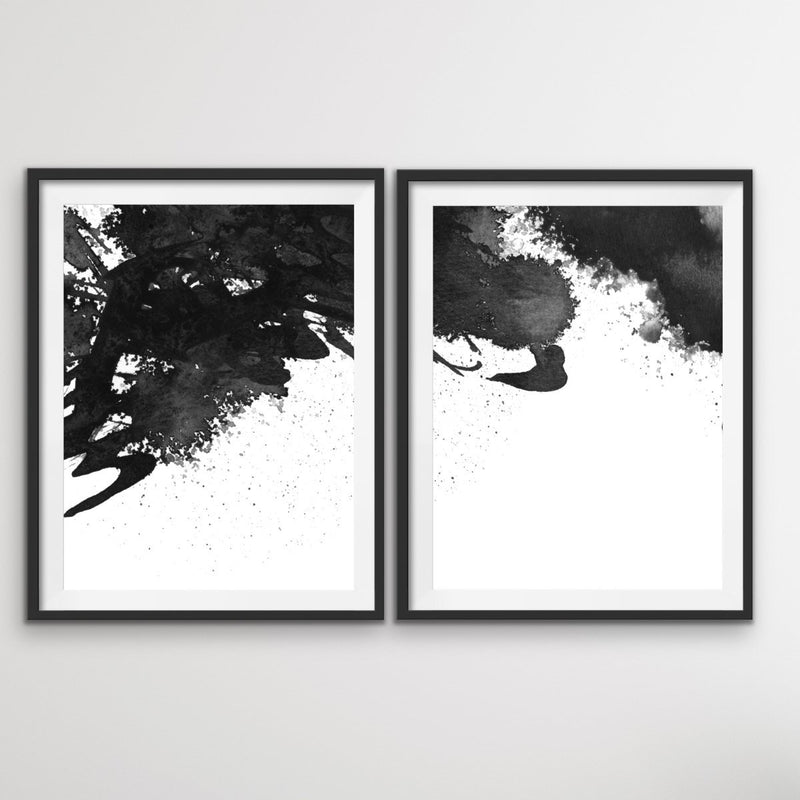 Ink Blot - Two Piece Black and White Ink Blot Stretched Canvas Wall Art Diptych - I Heart Wall Art
