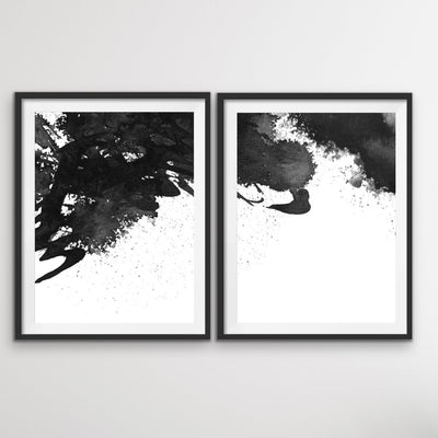 Ink Blot - Two Piece Black and White Ink Blot Stretched Canvas Wall Art Diptych I Heart Wall Art Australia 