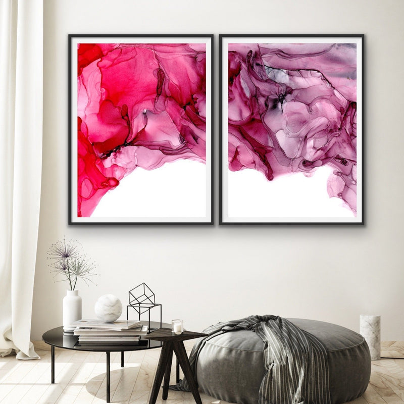 Ink Spill in Red- Two Piece Alcohol Ink Red Watercolour Canvas Wall Art Print Diptych - I Heart Wall Art