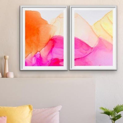 Inkwell Pink and Orange Two Piece - Abstract Two Art Print s With Canvas and Small Framed prints Diptych - I Heart Wall Art