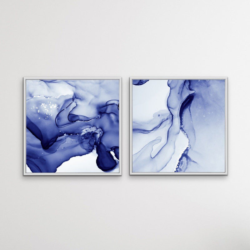 Inky Dreams- Two Piece Square Indigo Blue White Ink Prints - I Heart Wall Art