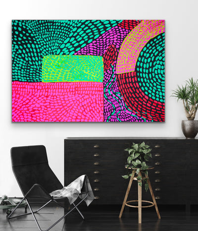Journey – Neon Colourful Abstract Spotty Canvas Print - I Heart Wall Art