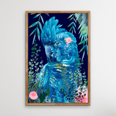 Jungle Cockatoo- Bright Floral Artwork With Black Cockatoo Canvas Art Print - I Heart Wall Art