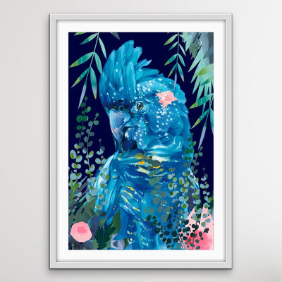 Jungle Cockatoo- Bright Floral Artwork With Black Cockatoo Canvas Art Print - I Heart Wall Art