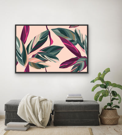 Jungle Dreaming - Pink Jungle Foliage Monstera Graphic Wall Art Print  on Canvas - I Heart Wall Art