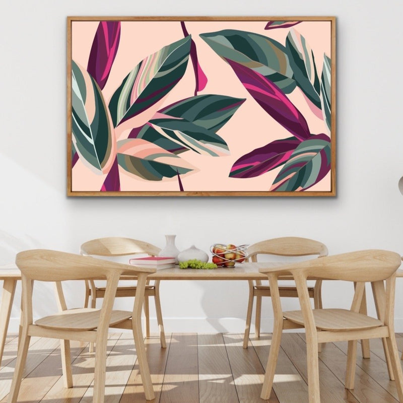 Jungle Dreaming - Pink Jungle Foliage Monstera Graphic Wall Art Print  on Canvas - I Heart Wall Art
