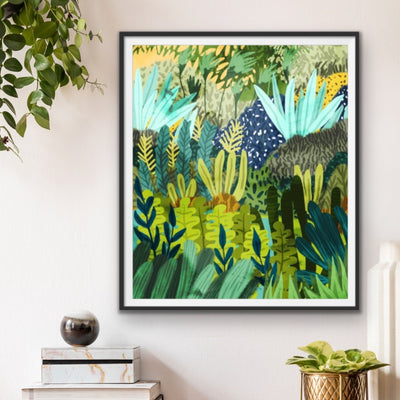 Jungle Drums - Green and Blue Jungle Print Wall Art - I Heart Wall Art