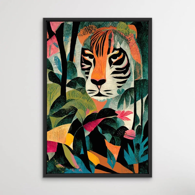 Jungle Tiger - Colourful Jungle Cheetah Illustration by TreeChild Available as a Canvas or Paper Print I Heart Wall Art Australia 