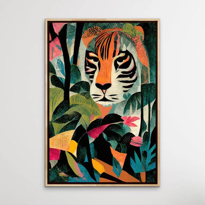 Jungle Tiger - Colourful Jungle Cheetah Illustration by TreeChild Available as a Canvas or Paper Print I Heart Wall Art Australia 