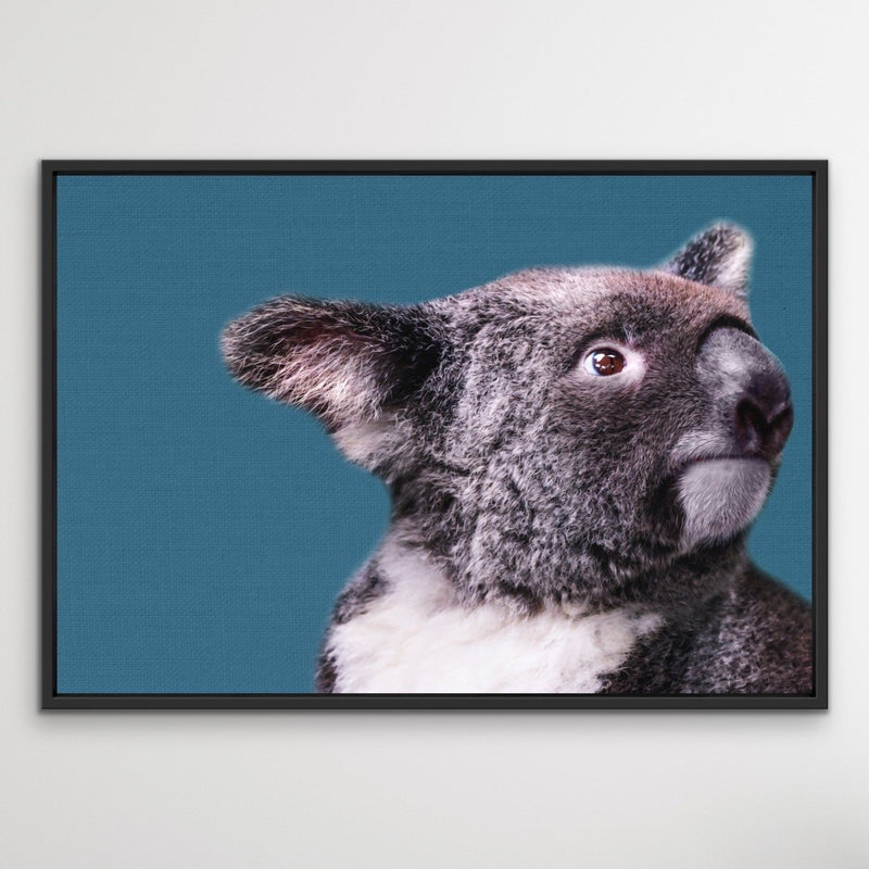 Koala Blue - Koala On Blue Linen Background Stretched Canvas or Art Print - I Heart Wall Art