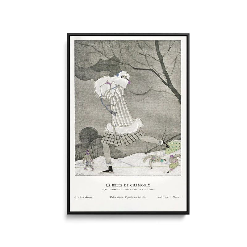 La Belle de Chamonix, ermine and white fox jacket, by Max-A. Leroy (1924) by Charles Martin- Stretched Canvas Print or Framed Fine Art Print I Heart Wall Art Australia 