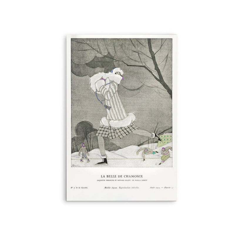 La Belle de Chamonix, ermine and white fox jacket, by Max-A. Leroy (1924) by Charles Martin- Stretched Canvas Print or Framed Fine Art Print I Heart Wall Art Australia 