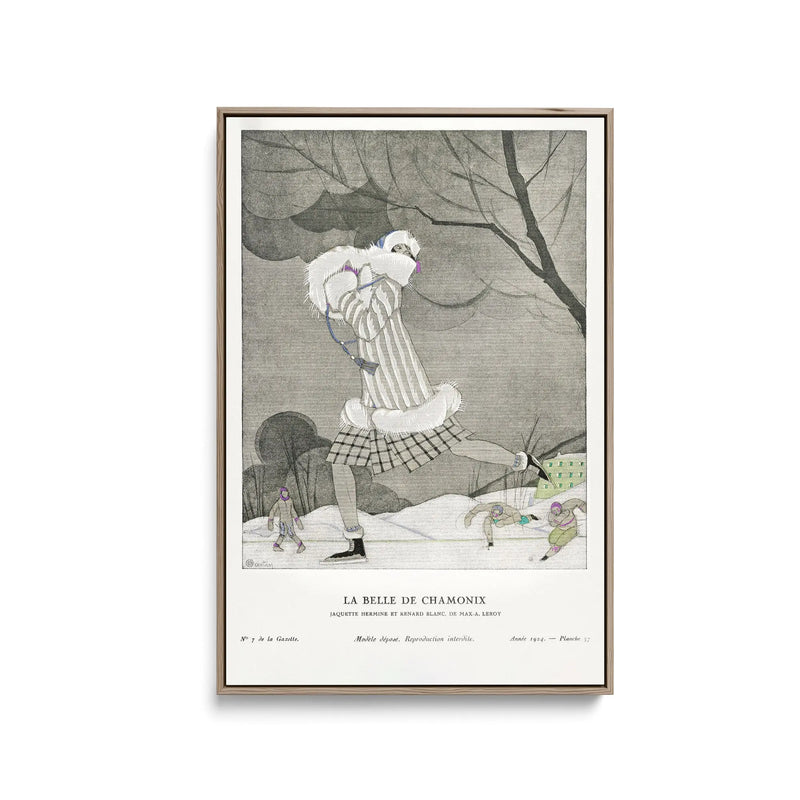 La Belle de Chamonix, ermine and white fox jacket, by Max-A. Leroy (1924) by Charles Martin- Stretched Canvas Print or Framed Fine Art Print I Heart Wall Art Australia 