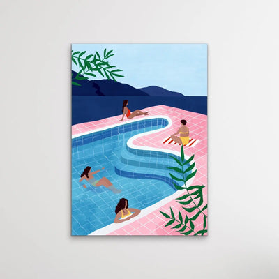 Ladies In Pool - Colourful Contemporary Illustration By Maja Tomljanovic I Heart Wall Art Australia 