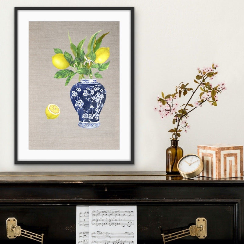 Lemon Still Life - Lemon Chinoiserie Art Print and Canvas Print - I Heart Wall Art