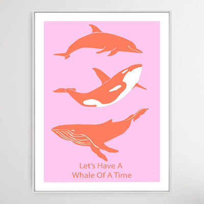 Let's Have A Whale Of A Time - Minimalist Orange Whales Classic Art Print - I Heart Wall Art