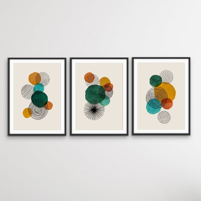Life Circles - Three Piece Round Geometric Boho Print Set Triptych - I Heart Wall Art