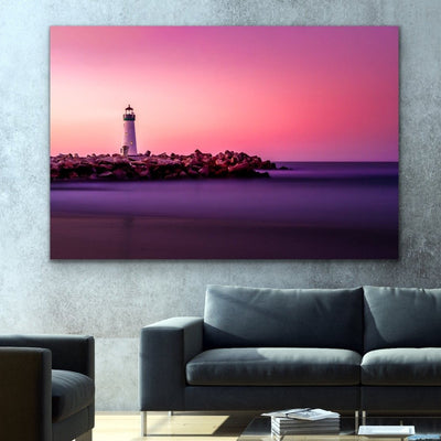 Lighthouse At Sunset Print and Canvas - Pink Sky Framed Canvas Print Wall Art Print - I Heart Wall Art