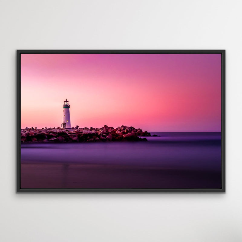 Lighthouse At Sunset Print and Canvas - Pink Sky Framed Canvas Print Wall Art Print - I Heart Wall Art