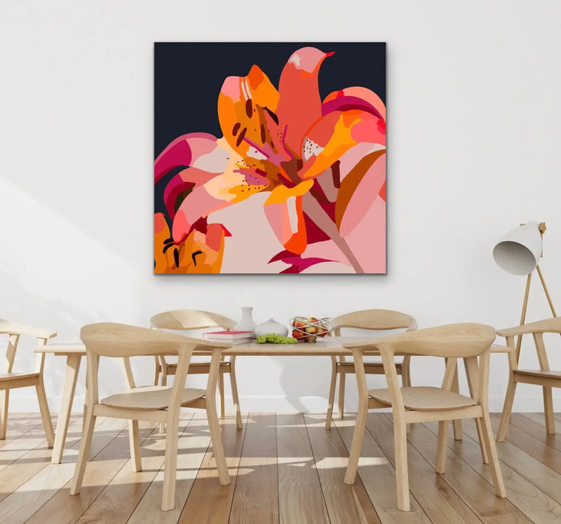 Lily - Bright Colourful Pink and Orange Lily Floral Print I Heart Wall Art Australia 