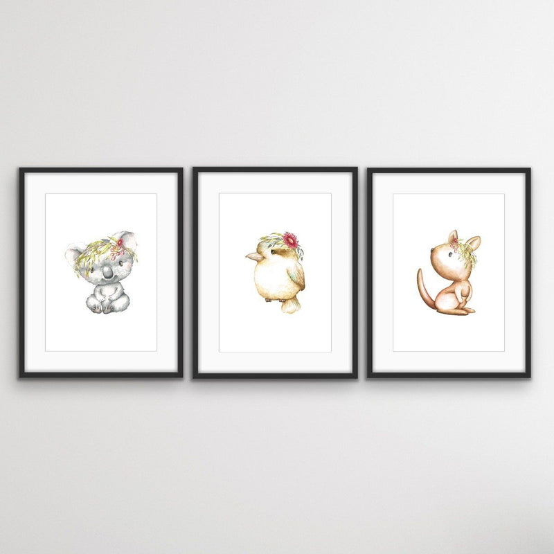 Little Aussies - Three Piece Australian Animal Print Set for Kids Triptych - I Heart Wall Art
