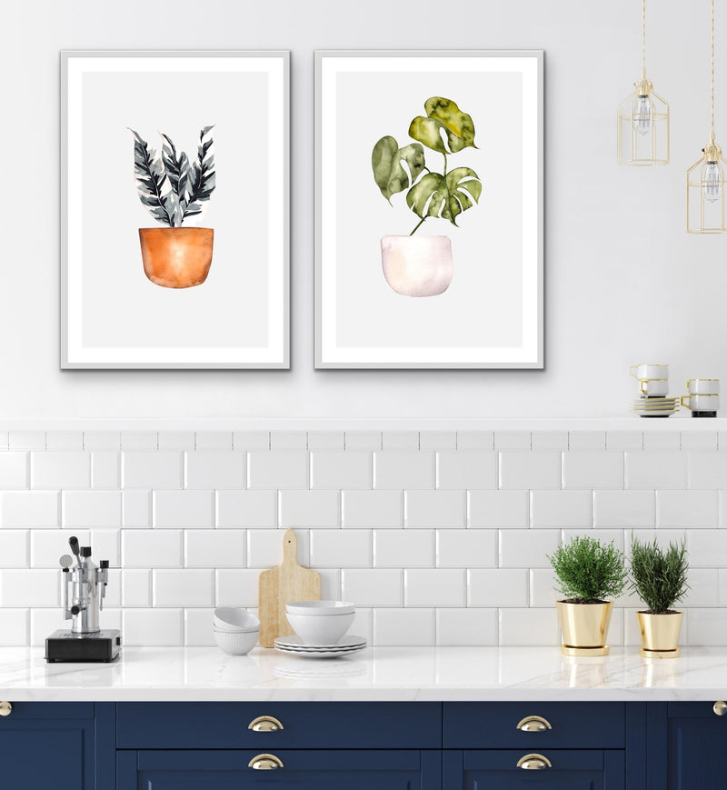 Little Pot Plants - Two Piece Set of Potted Plant Watercolour Illustrations Diptych - I Heart Wall Art
