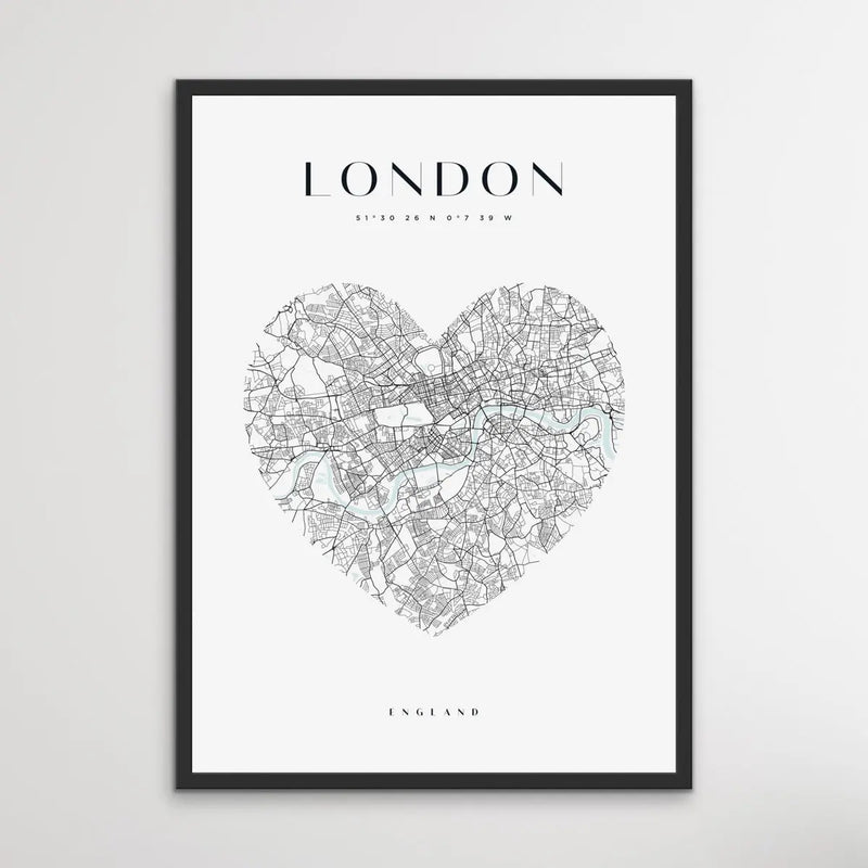 London City Map - Heart, Square Or Round City Map I Heart Wall Art 