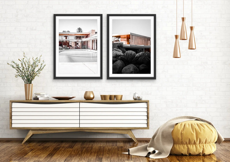 Lunch at Sinatras House - Two Piece Mid Century Retro Vintage House Wall Art Print Set in Copper Tones - I Heart Wall Art