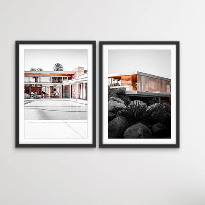 Lunch at Sinatras House - Two Piece Mid Century Retro Vintage House Wall Art Print Set in Copper Tones - I Heart Wall Art