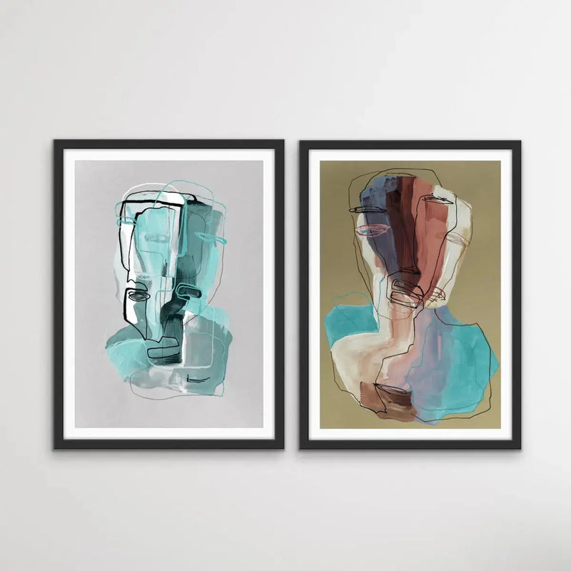 Many Faced - Two Piece Portrait Line Drawing Set by Ukrainian Artist Natalia Brovchenko I Heart Wall Art Australia 