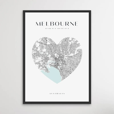 Melbourne City Map - Heart, Square Or Round City Map I Heart Wall Art 