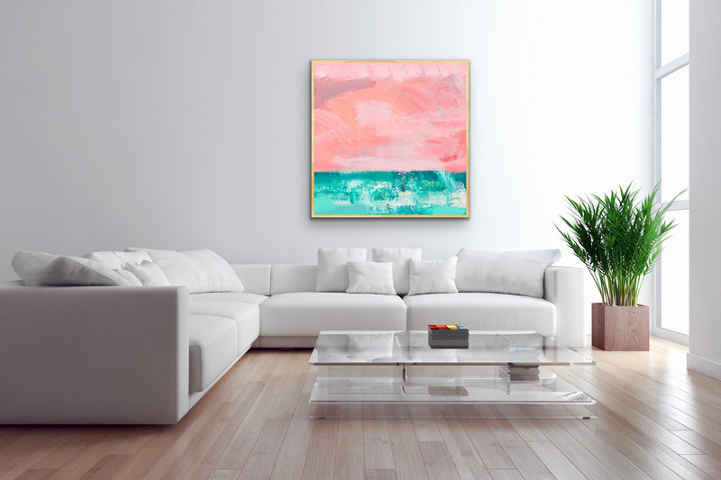 Memories Of You - Abstract Beach Pink Turquoise Blue Canvas Wall Art Print s I Heart Wall Art Australia 